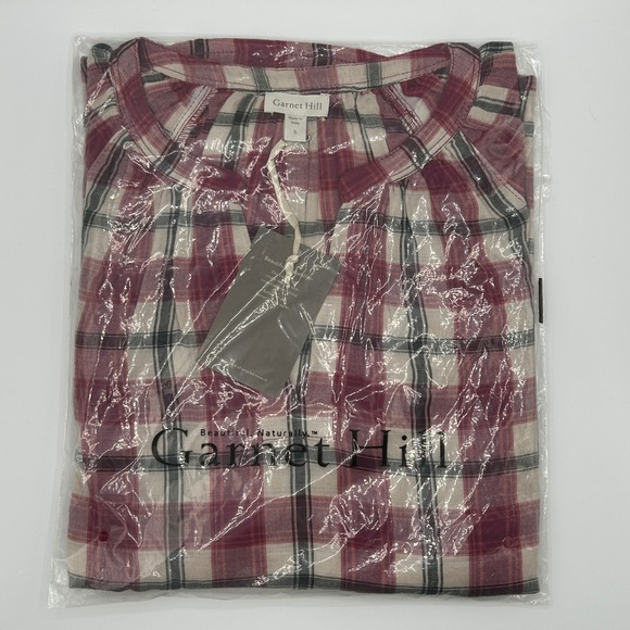 Garnet Hill Red Gauze Organic-Cotton Plaid Popover Blouse Women Small 50683 NWT - Picture 6 of 11